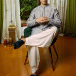 Men Grey Ethnic Motifs Embroidered Kurta with Cream Salwar