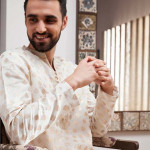 Men White & Gold Toned Woven Design Jashn Kurta with Pyjamas