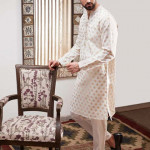 Men White & Gold Toned Woven Design Jashn Kurta with Pyjamas